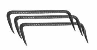 Three concrete staple from metal rod on white background