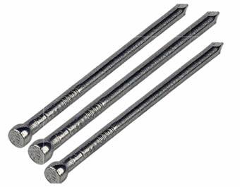 Three stainless steel concrete nails with small heads